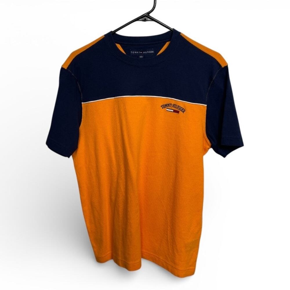 Vintage Tommy Hilfiger Colorblock T-Shirt - Navy & Orange - Size Small